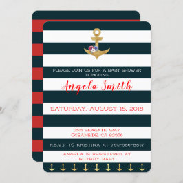 航海のテーマベビーシャワーいかり遠くにストライプの 招待状