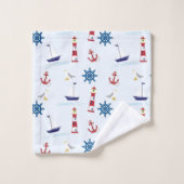 航海のテーマボーツアンドライトハウスブルー バスタオルセット (ウォッシュタオル)