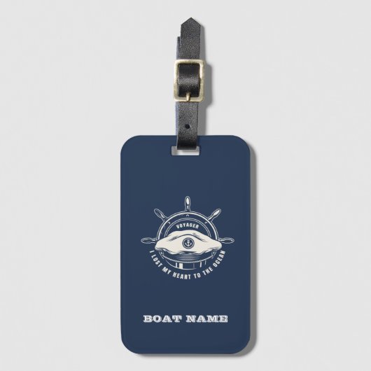 航海のテーマボート名ネイビーブルー ラゲッジタグ (正面縦)