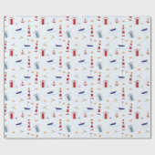 航海のテーマ淡い色のブルーレッドイエローパターン ラッピングペーパー (フラット)
