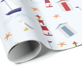 航海のテーマ淡い色のブルーレッドイエローパターン ラッピングペーパー (ロールコーナー)