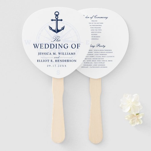 航海のテーマ結婚いかりカスタムネイビー ハンドファン (正面&裏面)