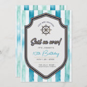 航海のテーマ誕生日カード10歳の誕生日。 招待状 (正面/裏面)