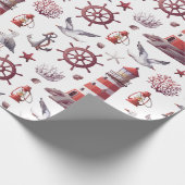 航海のテーマ – ライトハウス、サンゴ、海洋生物 ラッピングペーパー (角)