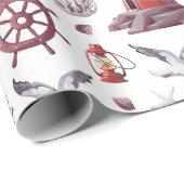 航海のテーマ – ライトハウス、サンゴ、海洋生物 ラッピングペーパー (ロールコーナー)
