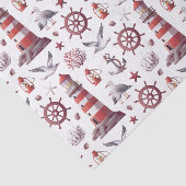 航海のテーマ – ライトハウス、サンゴ、海洋生物 薄葉紙 (詳細)