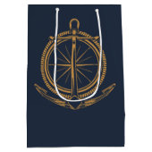 航海のデザインと金ゴールドコンパスおよびいかり ミディアムペーパーバッグ (裏面)