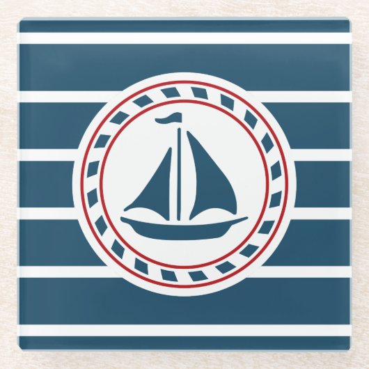 航海のデザイン ガラスコースター (正面)