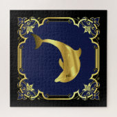 航海のドルフィンのシルエット/金ゴールド/ブラック/ネイビー ジグソーパズル (横)