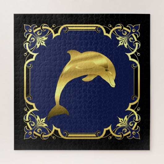 航海のドルフィンのシルエット/金ゴールド/ブラック/ネイビー ジグソーパズル (縦)