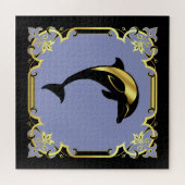 航海のドルフィンのシルエット/金ゴールド/ブラック/ブラック/ブラックジグサ ジグソーパズル (横)