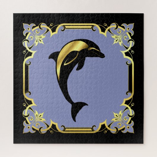 航海のドルフィンのシルエット/金ゴールド/ブラック/ブラック/ブラックジグサ ジグソーパズル (縦)