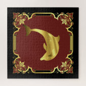 航海のドルフィンのシルエット/金ゴールド/黒/赤 ジグソーパズル (横)