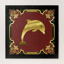 航海のドルフィンのシルエット/金ゴールド/黒/赤