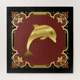 航海のドルフィンのシルエット/金ゴールド/黒/赤 ジグソーパズル