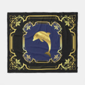 航海のドルフィンギルド黒/金ゴールド/青 フリースブランケット (正面(横))