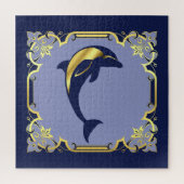 航海のドルフィンシルエット/金ゴールド/ネイビーブルー ジグソーパズル (縦)