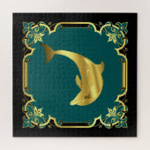 航海のドルフィンシルエット/金ゴールド/ブラック/アクア ジグソーパズル (横)