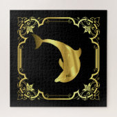 航海のドルフィンシルエット/金ゴールド/ブラック/ブラック/ブラック ジグソーパズル (横)