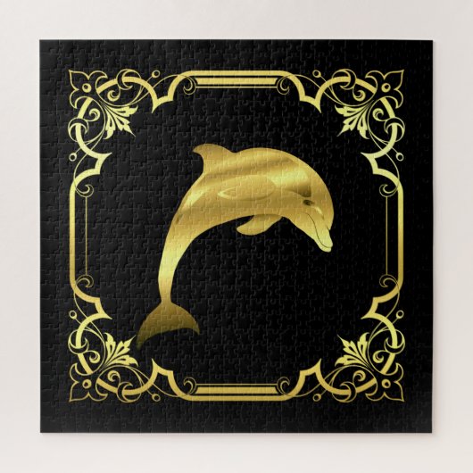 航海のドルフィンシルエット/金ゴールド/ブラック/ブラック/ブラック ジグソーパズル (縦)