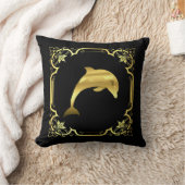 航海のドルフィンジャンピングシルエット/金ゴールド/ブラック クッション (ブランケット)