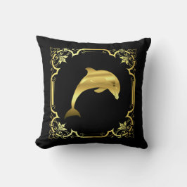 航海のドルフィンジャンピングシルエット/金ゴールド/ブラック クッション