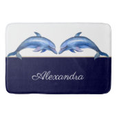 航海のドルフィン水彩白海軍ブルー名 バスマット (正面)
