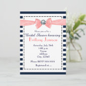 航海のネイビストライプーブルーピーチボウ招待状 招待状 (スタンド正面)