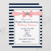 航海のネイビストライプーブルーピーチボウ招待状 招待状 (正面/裏面)