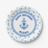 航海のハッピーバースデー!いかりイニシャル ペーパープレート (正面)
