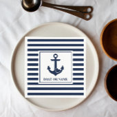 航海のハートいかりボートナイストライプのブ スタンダードカクテルナプキン