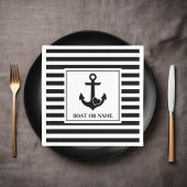 航海のハートいかりボート白黒ストライプの スタンダードカクテルナプキン