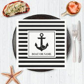 航海のハートいかりボート白黒ストライプの スタンダードカクテルナプキン
