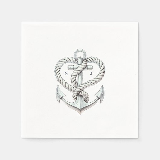 航海のハートロープいかりコースト結婚ーズ スタンダードカクテルナプキン (正面)