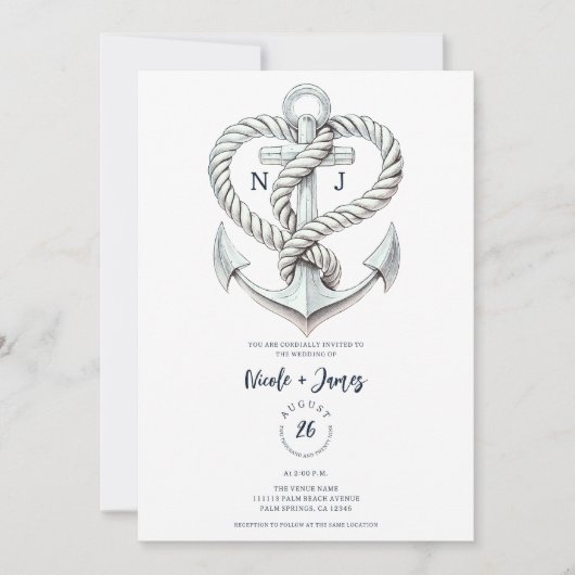 航海のハートロープいかりコースト結婚ーズ 招待状 (正面)