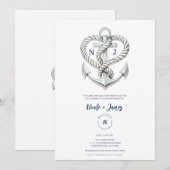 航海のハートロープいかり沿岸婚約 招待状 (正面/裏面)