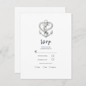 航海のハートロープいかり沿岸結婚式RSVP 招待状 (正面/裏面)