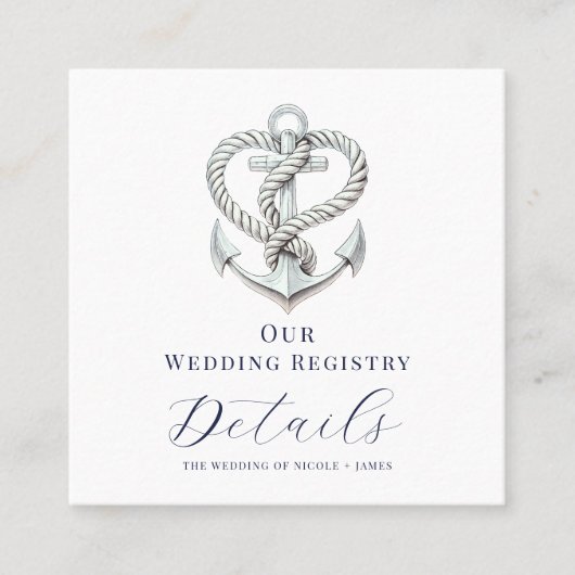 航海のハートロープいかり結婚のレジストリQR スクエア名刺 (正面)