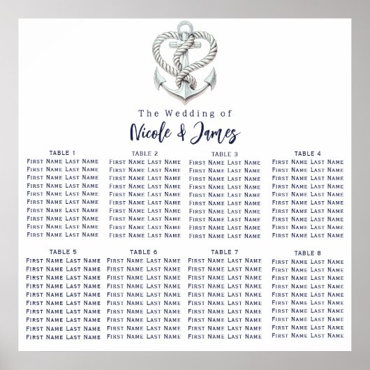 航海のハートロープいかり結婚の座席表 ポスター (正面)