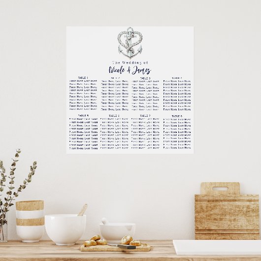 航海のハートロープいかり結婚の座席表 ポスター (キッチン)