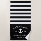 航海のハート ブライズメイドパーティー 週末 ブラック＆ホワイト ビーチタオル (正面)