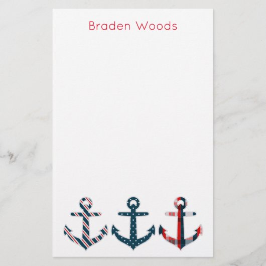 航海のパターン(の模様が)あるパーソナライズされたいかり 便箋 (正面)