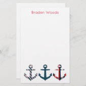 航海のパターン(の模様が)あるパーソナライズされたいかり 便箋 (正面/裏面)