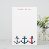 航海のパターン(の模様が)あるパーソナライズされたいかり 便箋 (スタンド正面)