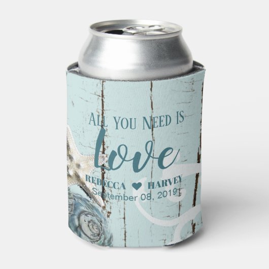 航海のビーチアクア青いシーセルヒトデ結婚ィス 缶クーラー (缶正面)