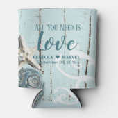 航海のビーチアクア青いシーセルヒトデ結婚ィス 缶クーラー (正面)