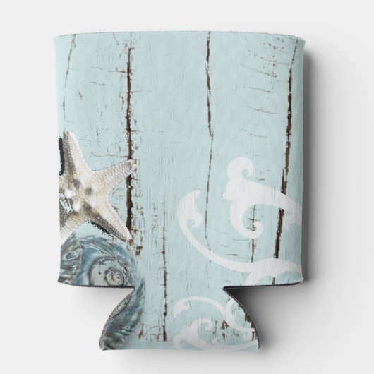 航海のビーチアクア青いシーセルヒトデ結婚ィス 缶クーラー (裏面)