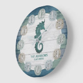 航海のビーチウッドアンドシーホース – ダークブルーティール(緑がかった色) ラージ壁時計 (傾斜)