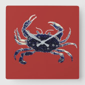 航海のビーチカニ海軍とレッドウォールクロック スクエア壁時計 (正面)