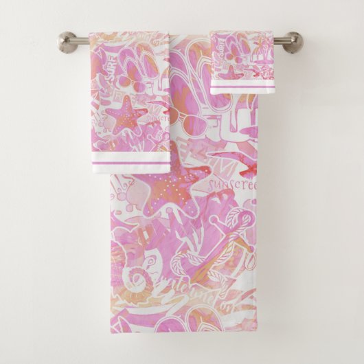 航海のビーチコラージホットピンクID840 バスタオルセット (インサイチュ)
